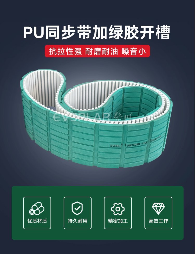 綠膠開槽PU同步帶，齒合精準(zhǔn)，耐磨降噪雙升級(jí)